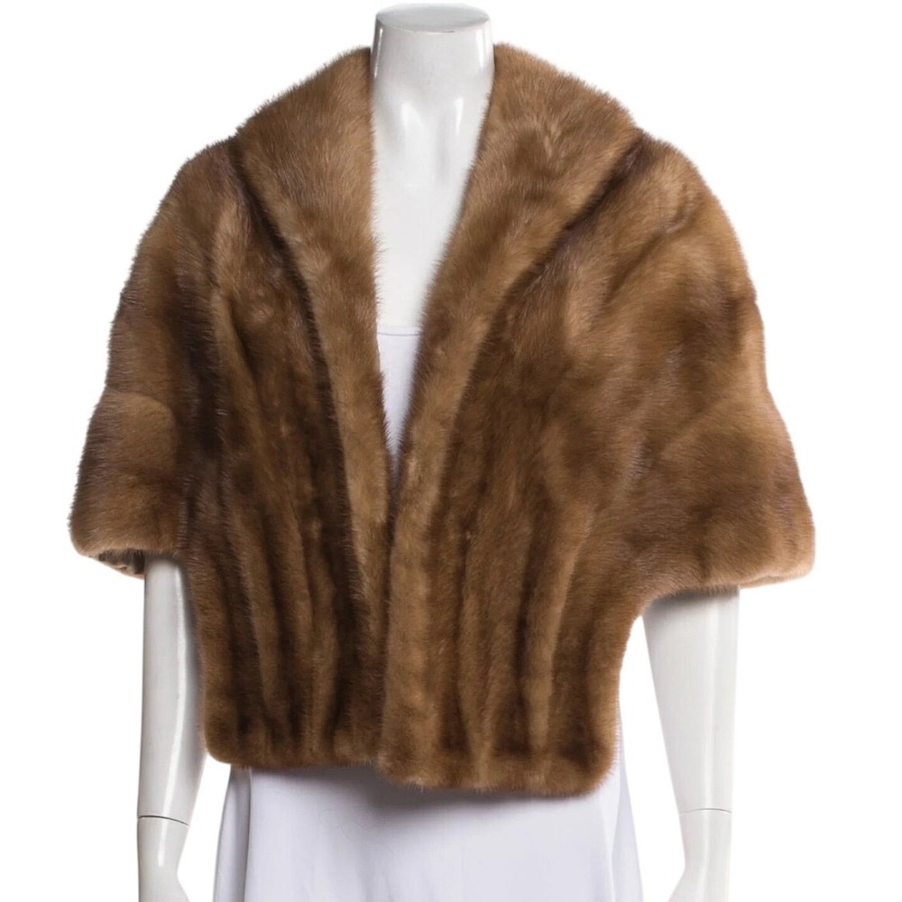 Vintage‎ 1958 Forecast Shops May Co Brown Mink Fur Stole Wrap Capelet W/ Pockets